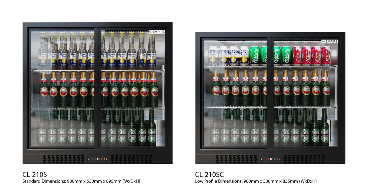 Empire Double Door 208L Bottle Cooler – Sliding Door Commercial Back Bar Fridge | CL-210S Double Door Bottle Coolers Empire