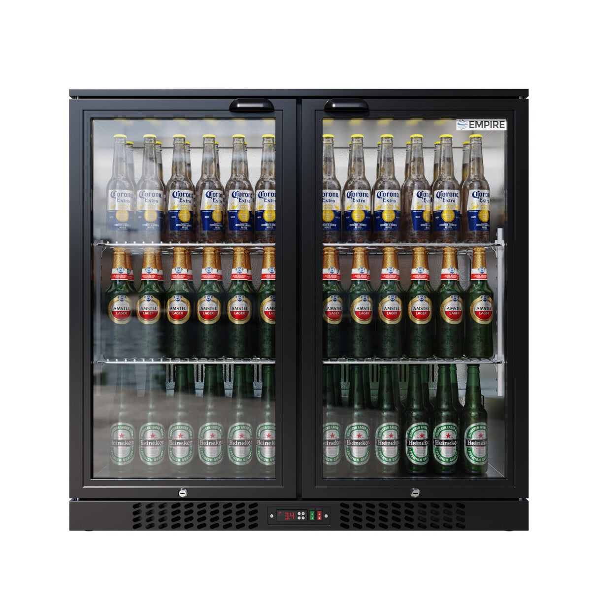 Empire Core Double Door 208L Bottle Cooler – Hinged Door Commercial Back Bar Fridge | CL-210H-P Double Door Bottle Coolers Empire Supplies