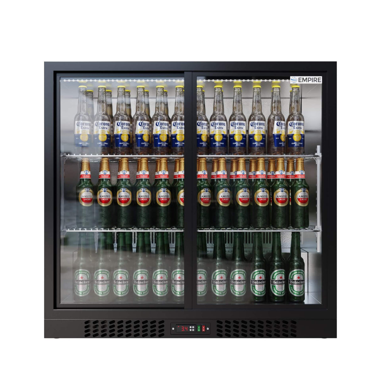 Empire Core Double Door 208L Bottle Cooler – Sliding Door Commercial Back Bar Fridge | CL-210S-P Double Door Bottle Coolers Empire Supplies