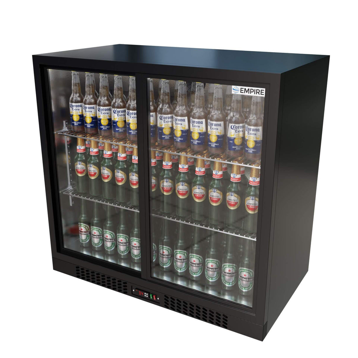 Empire Core Double Door 208L Bottle Cooler – Sliding Door Commercial Back Bar Fridge | CL-210S-P Double Door Bottle Coolers Empire Supplies