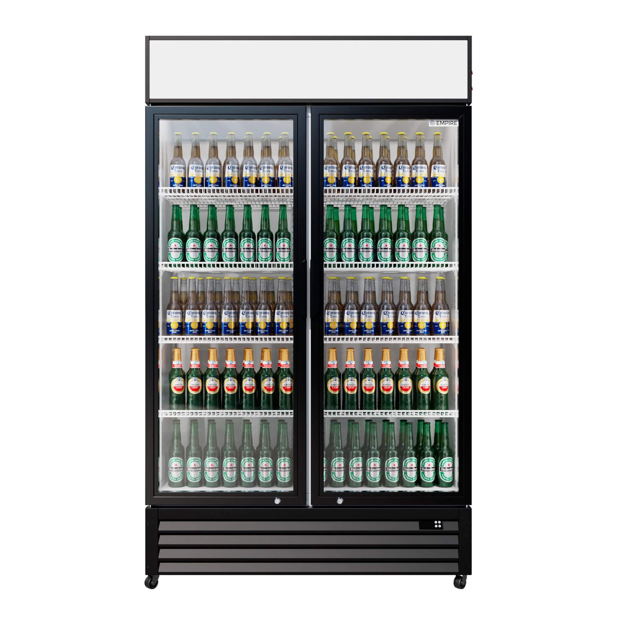 Empire Double Door Display Cooler Hinged – Commercial Fridge with Merchandising Canopy | CL-690A Upright Double Glass Door Chillers Empire