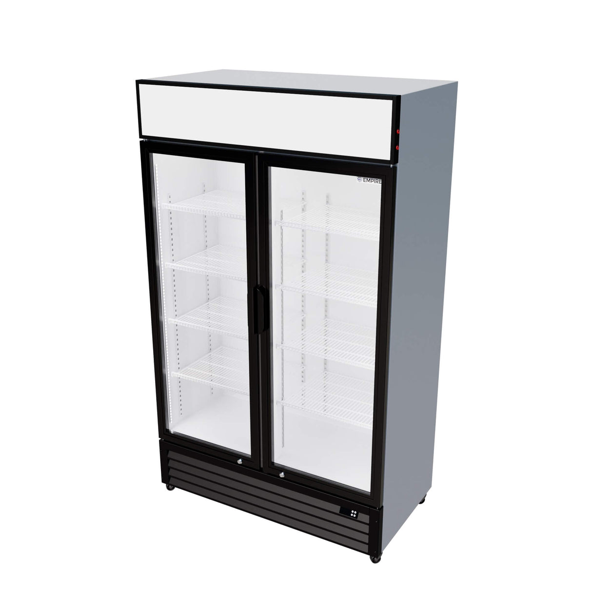 Empire Double Door Display Cooler Hinged – Commercial Fridge with Merchandising Canopy | CL-690A Upright Double Glass Door Chillers Empire