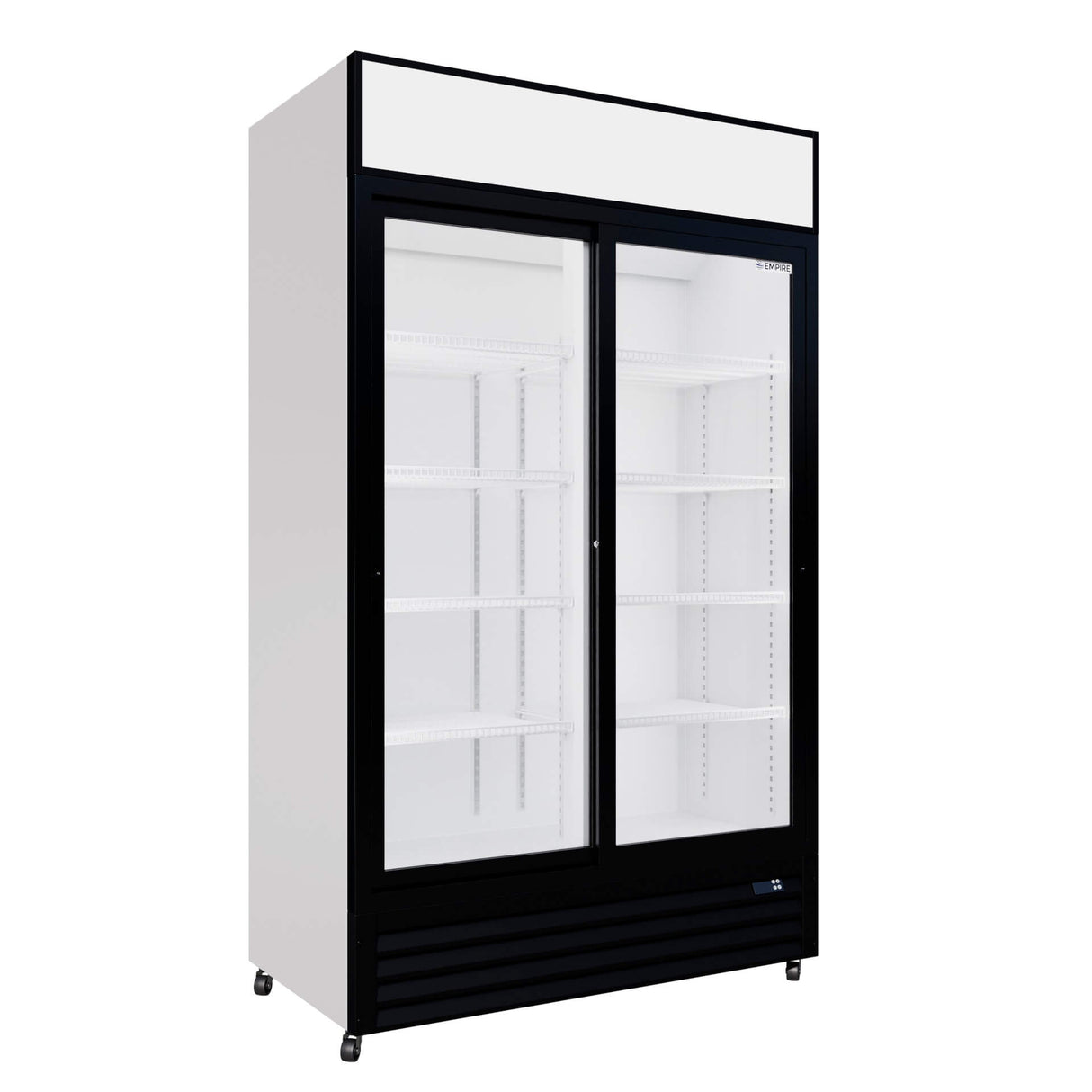 Empire Double Door Display Cooler Sliding – Commercial Fridge with Merchandising Canopy | CL-690B Upright Double Glass Door Chillers Empire
