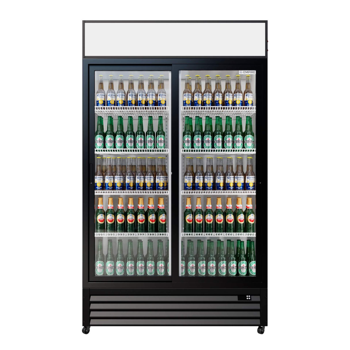 Empire Double Door Display Cooler Sliding – Commercial Fridge with Merchandising Canopy | CL-690B Upright Double Glass Door Chillers Empire