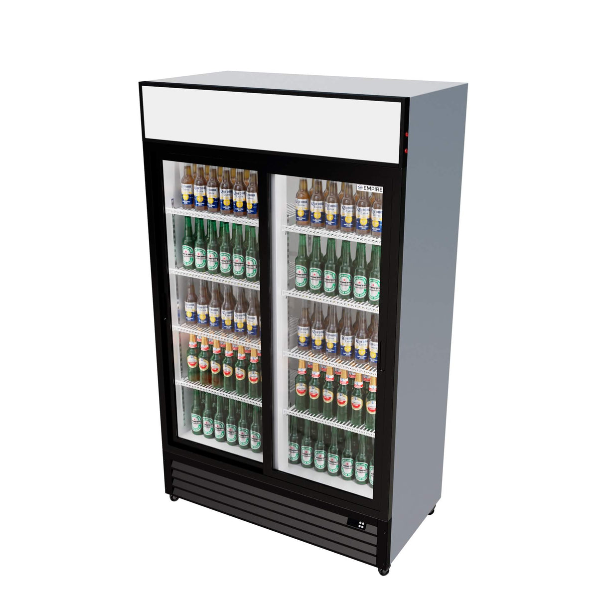 Empire Double Door Display Cooler Sliding – Commercial Fridge with Merchandising Canopy | CL-690B Upright Double Glass Door Chillers Empire