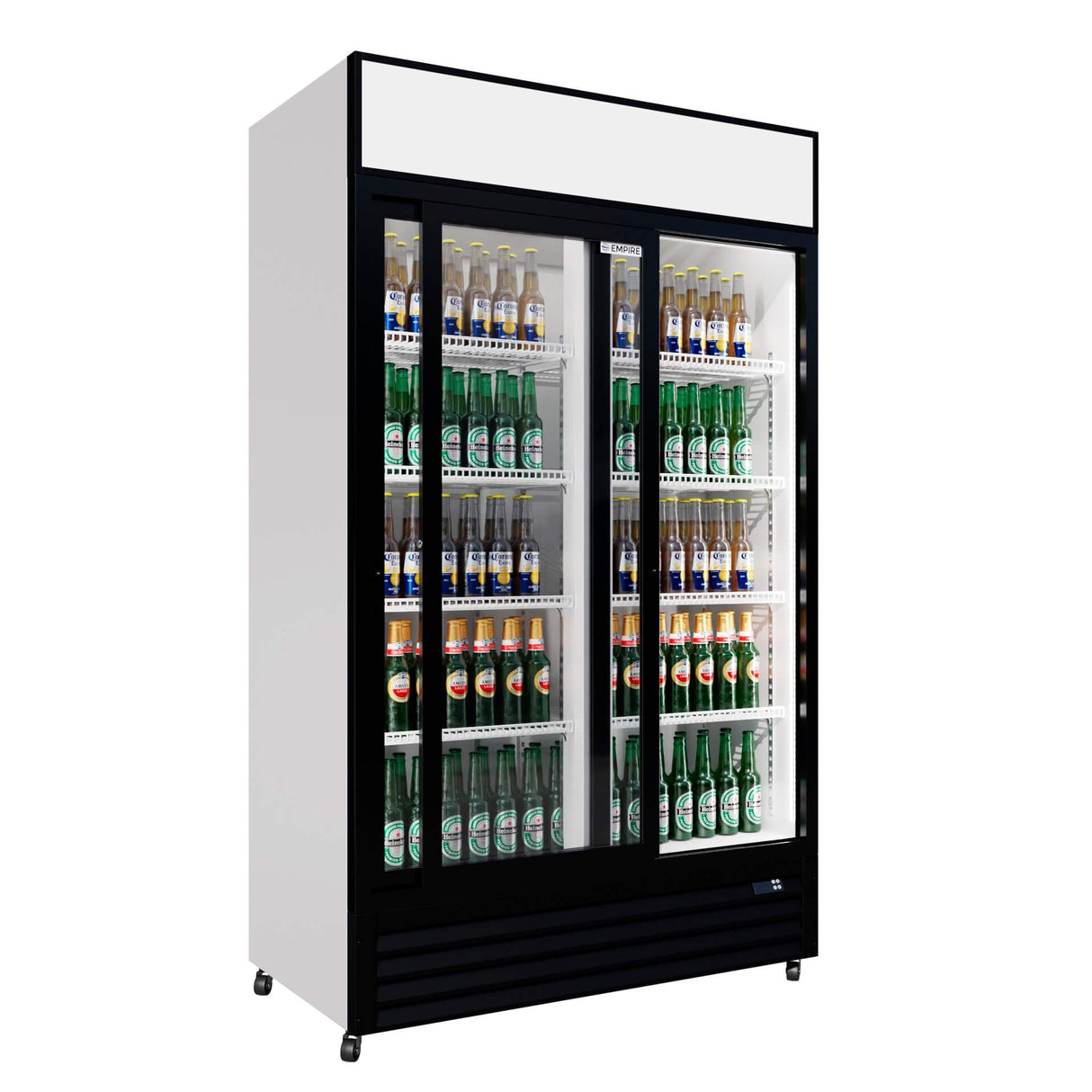 Empire Double Door Display Cooler Sliding – Commercial Fridge with Merchandising Canopy | CL-690B Upright Double Glass Door Chillers Empire