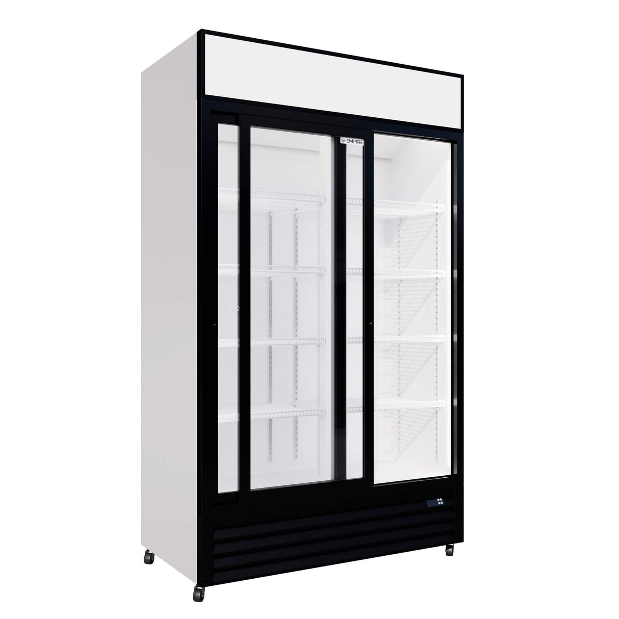 Empire Double Door Display Cooler Sliding – Commercial Fridge with Merchandising Canopy | CL-690B Upright Double Glass Door Chillers Empire