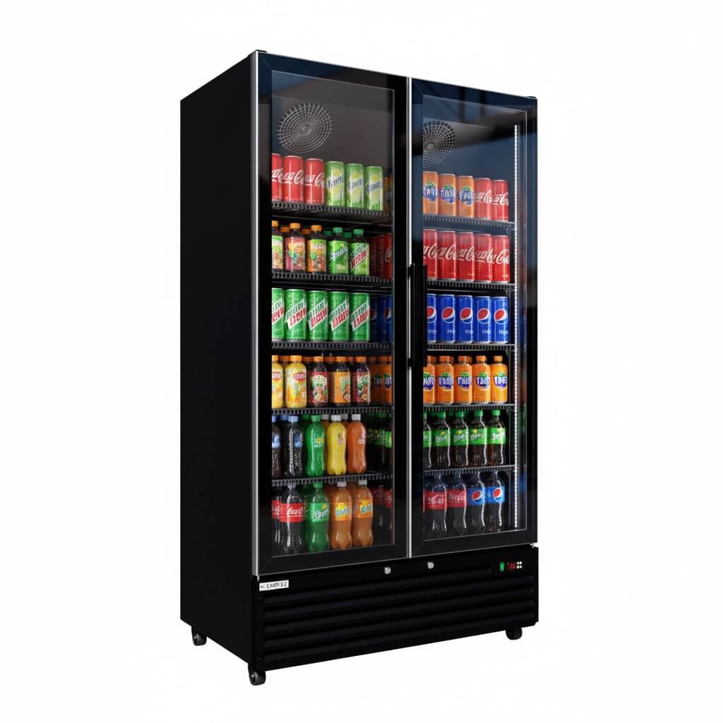Empire Double Door Upright Back Bar Bottle Cooler – 879L Commercial Glass Door Display Fridge Merchandiser | CL-1000W Upright Double Door Bottle Coolers Empire