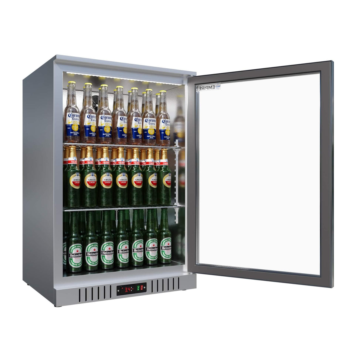 Empire Single Door 138L Stainless Steel Bottle Cooler – Commercial Back Bar Fridge | CL-130H-S Single Door Bottle Coolers Empire