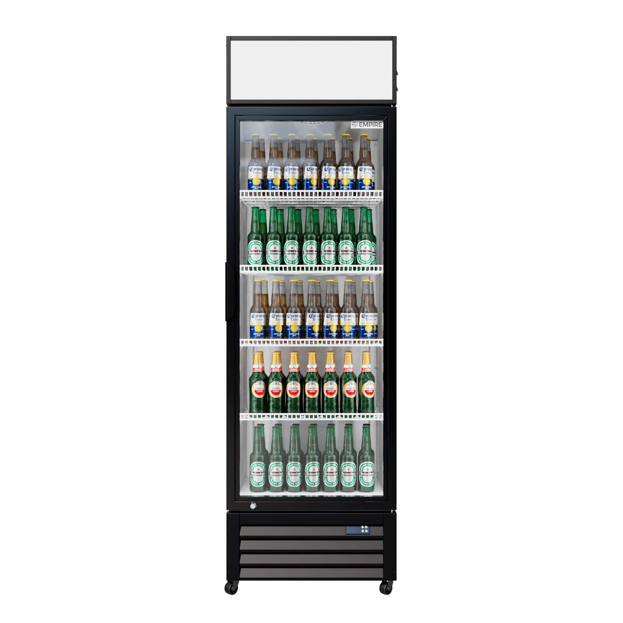 Empire Single Door Display Cooler – 375L Commercial Fridge with Merchandising Canopy | CL-370 Upright Double Glass Door Chillers Empire