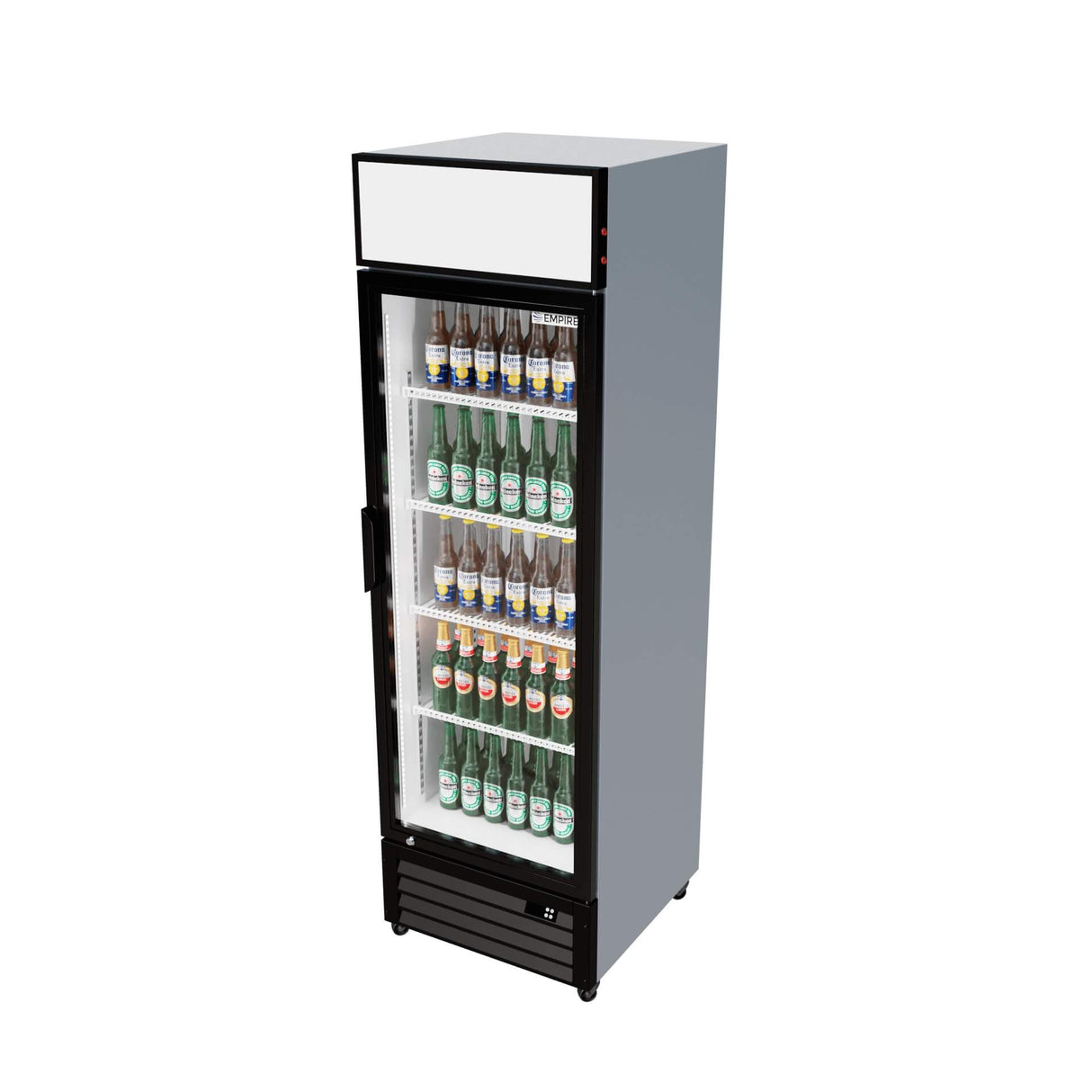 Empire Single Door Display Cooler – 375L Commercial Fridge with Merchandising Canopy | CL-370 Upright Double Glass Door Chillers Empire