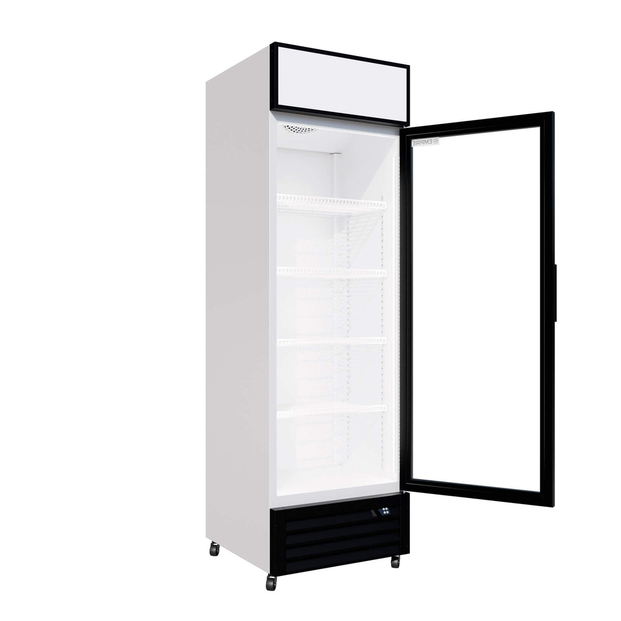 Empire Single Door Display Cooler – 375L Commercial Fridge with Merchandising Canopy | CL-370 Upright Double Glass Door Chillers Empire