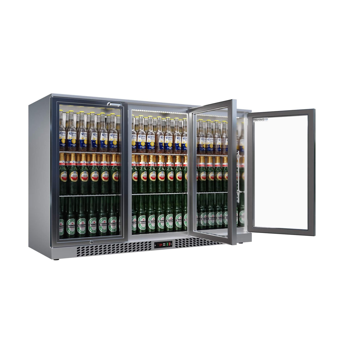 Empire Triple Door 330L Bottle Cooler – Stainless Steel Hinged Door Commercial Back Bar Fridge | CL-320H-S Triple Door Bottle Coolers Empire