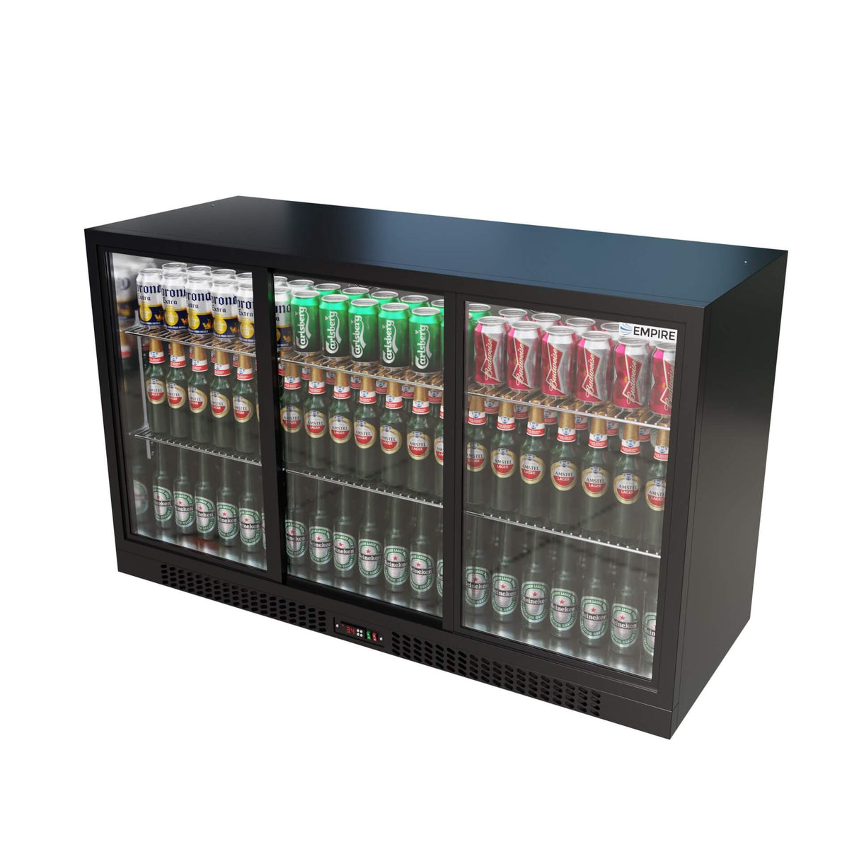 Empire Triple Door Bottle Cooler – Low 835mm Height Sliding Door Commercial Back Bar Fridge | CL-320SC Triple Door Bottle Coolers Empire