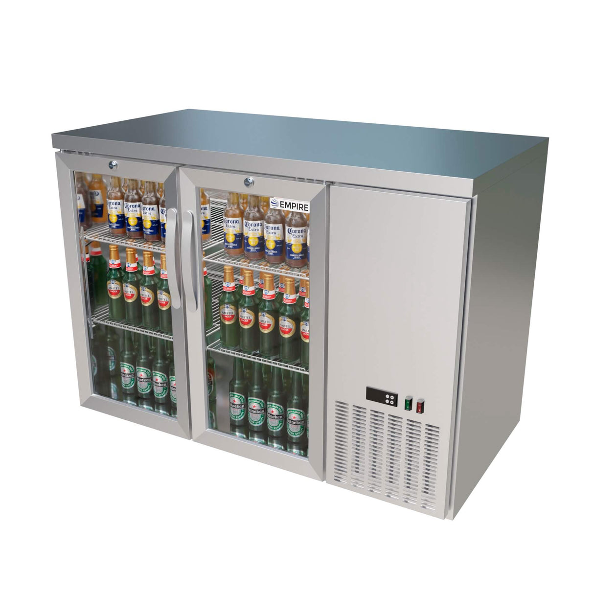 Empire High Capacity Stainless Steel Double Door Bottle Cooler Hinged Undercounter Low Height Side Cooling - CL-305HR Double Door Bottle Coolers Empire