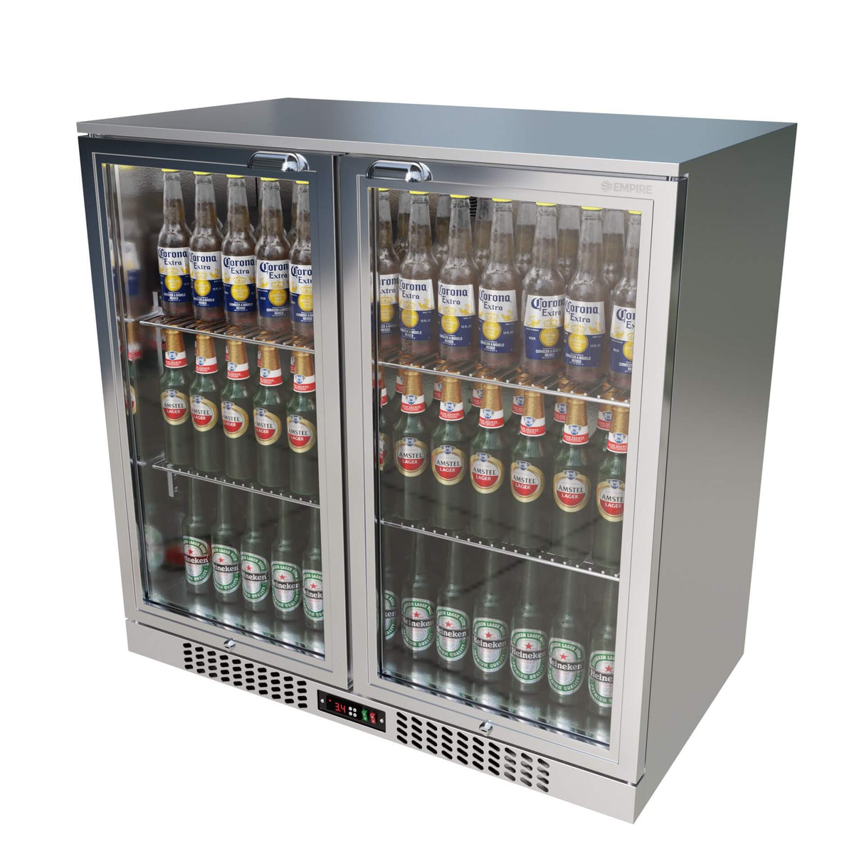 Empire Double Door 208L Stainless Steel Bottle Cooler – Hinged Door Commercial Back Bar Fridge | CL-210H-S Double Door Bottle Coolers Empire