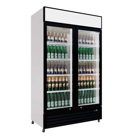 Empire Double Door Display Cooler Hinged – Commercial Fridge with Merchandising Canopy | CL-690A Upright Double Glass Door Chillers Empire