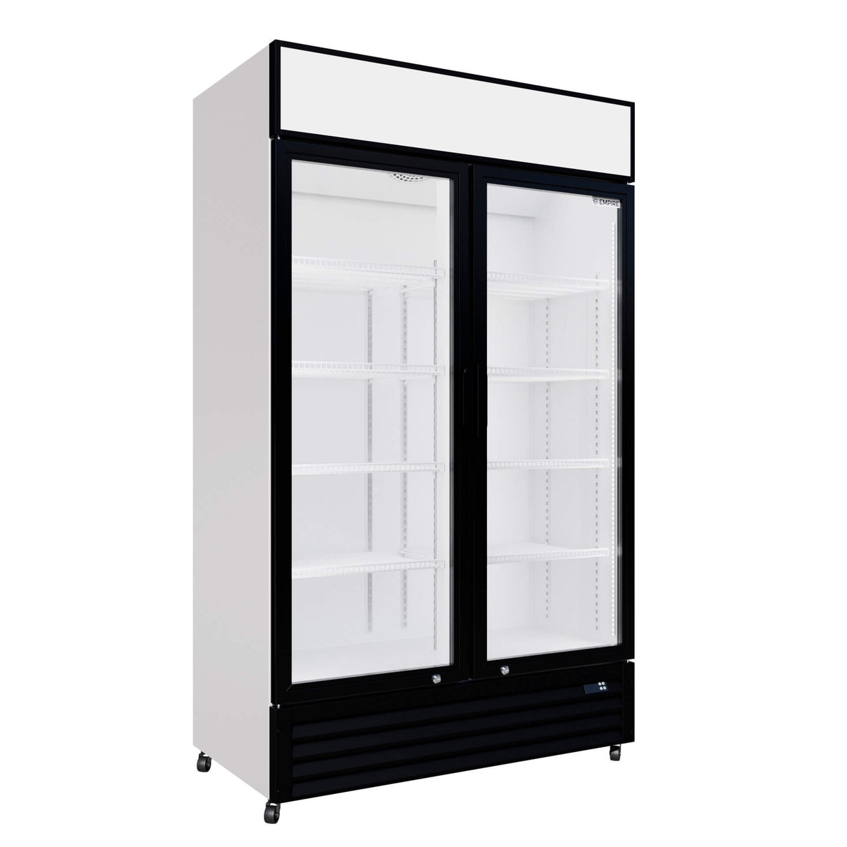 Empire Double Door Display Cooler Hinged – Commercial Fridge with Merchandising Canopy | CL-690A Upright Double Glass Door Chillers Empire