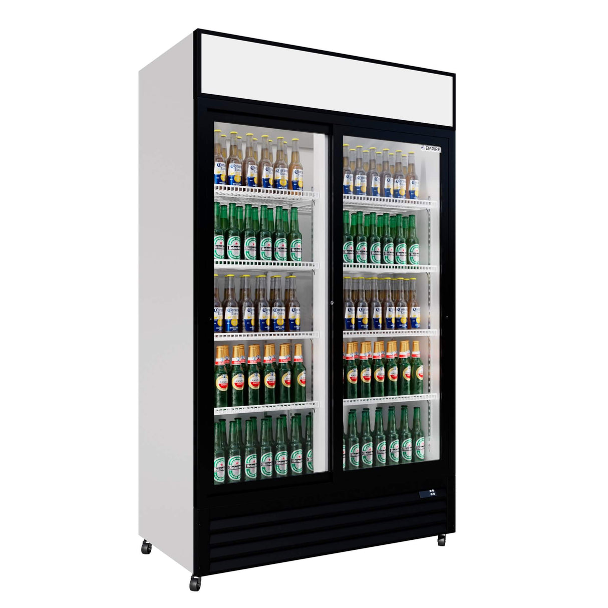 Empire Double Door Display Cooler Sliding – Commercial Fridge with Merchandising Canopy | CL-690B Upright Double Glass Door Chillers Empire