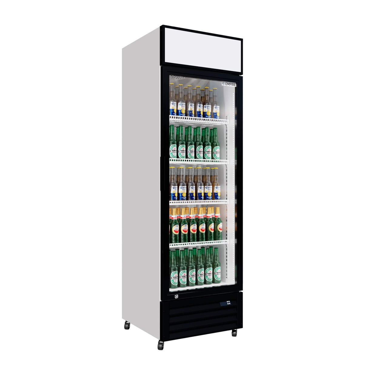 Empire Single Door Display Cooler – 375L Commercial Fridge with Merchandising Canopy | CL-370 Upright Double Glass Door Chillers Empire