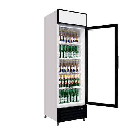 Empire Single Door Display Cooler – 375L Commercial Fridge with Merchandising Canopy | CL-370 Upright Double Glass Door Chillers Empire