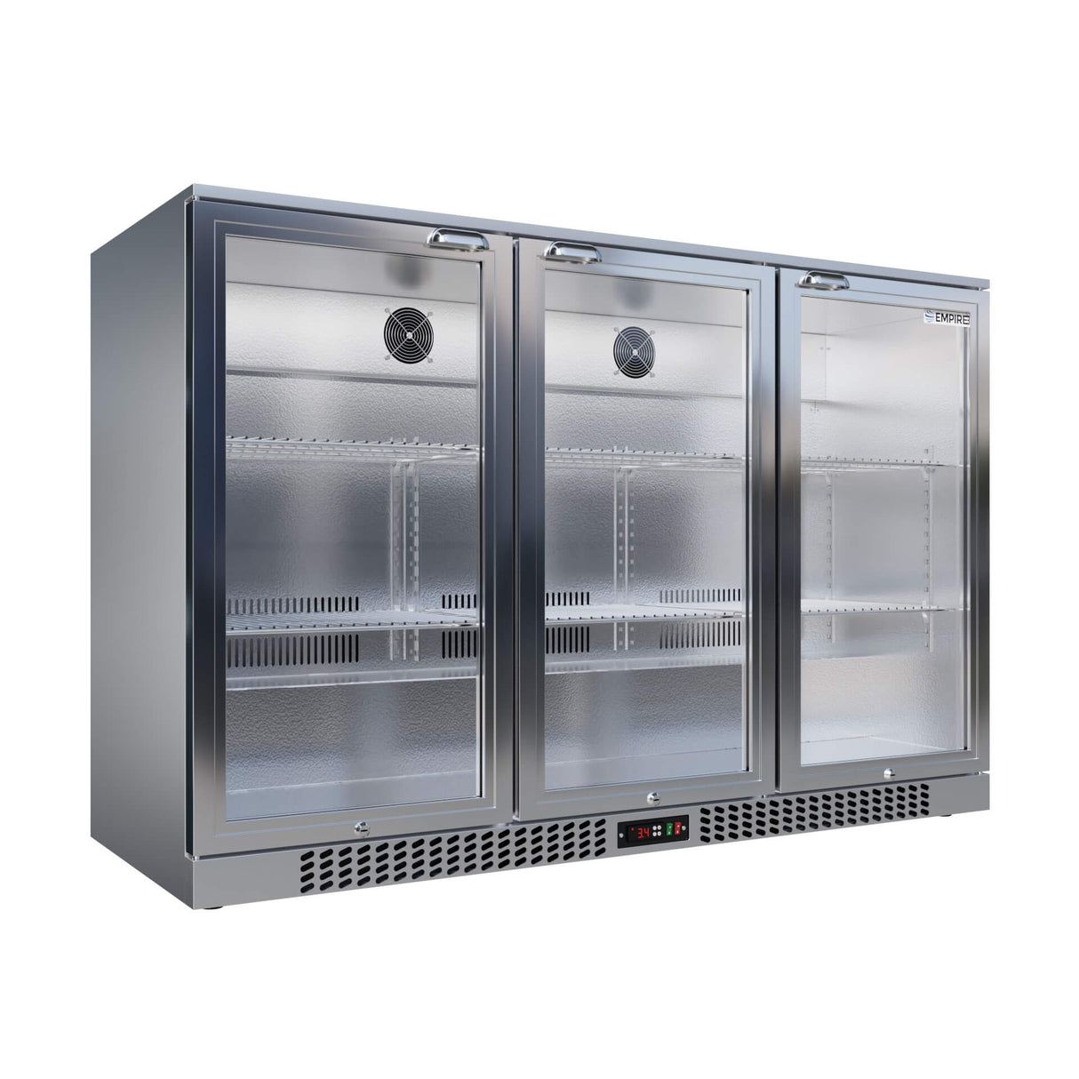 Empire Triple Door 330L Bottle Cooler – Stainless Steel Hinged Door Commercial Back Bar Fridge | CL-320H-S Triple Door Bottle Coolers Empire