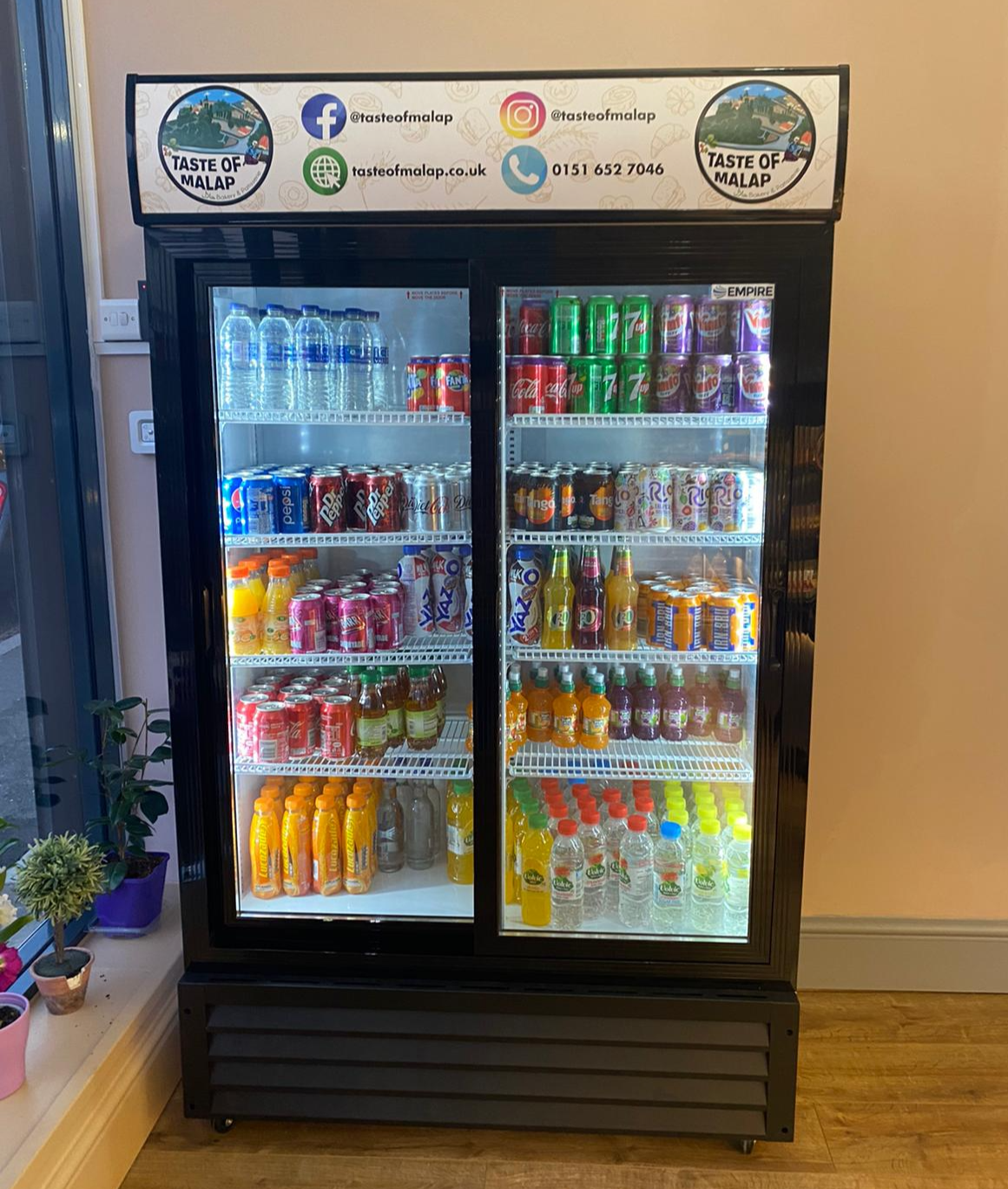 Empire Double Door Display Cooler Hinged – Commercial Fridge with Merchandising Canopy | CL-690A Upright Double Glass Door Chillers Empire